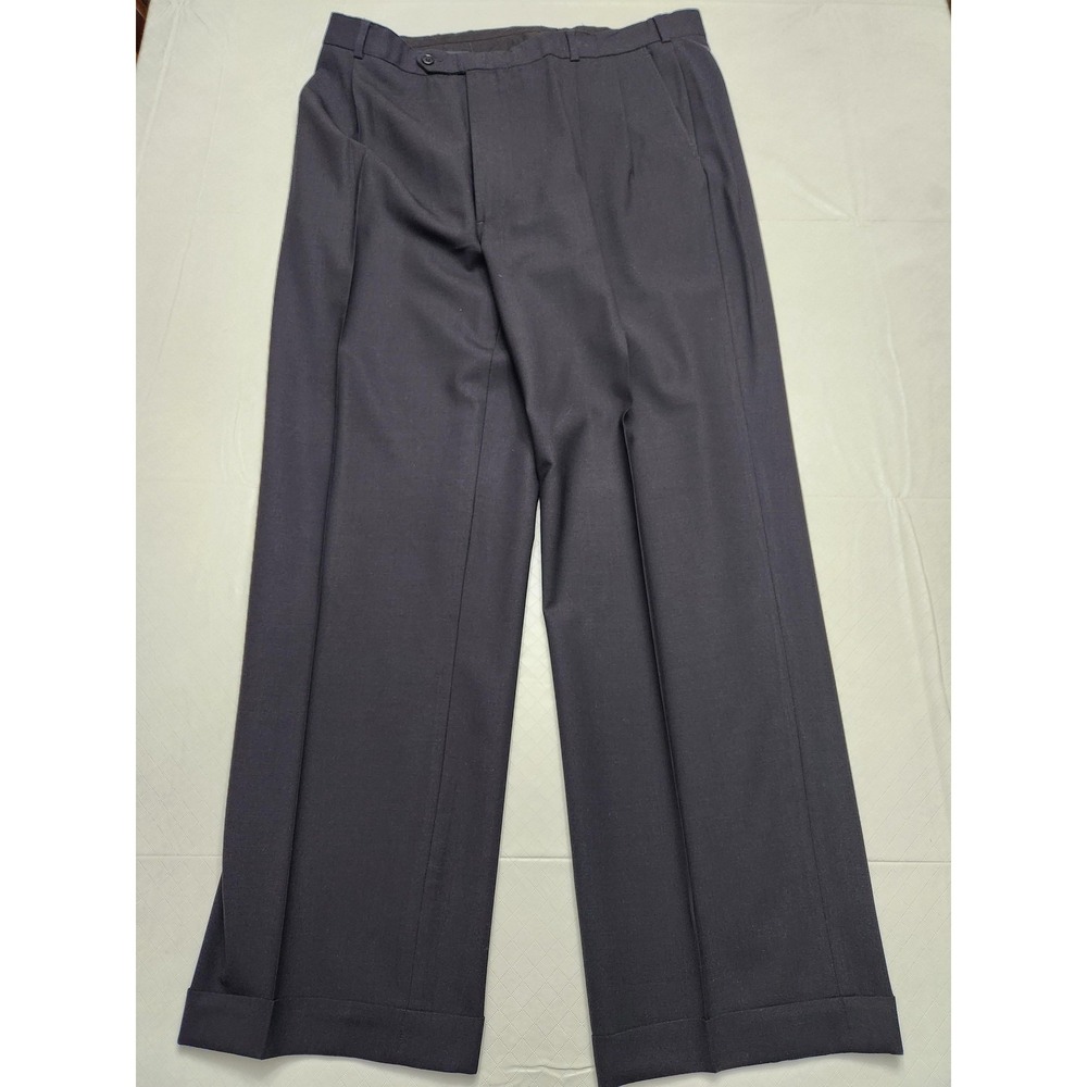Brooks Brothers 346 Pants Mens 38x31 Black Wool Stretch Pleated Cuffed Dress